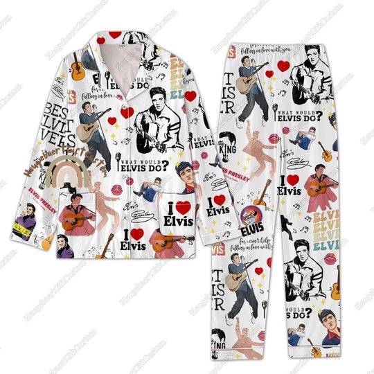 Discover Vintage Elvis Presley Pajamas, Elvis Presley Women Pajamas, King Of Rock N Roll Pajamas Set, Elvis Lover Gift, Gift For Elvis Fan