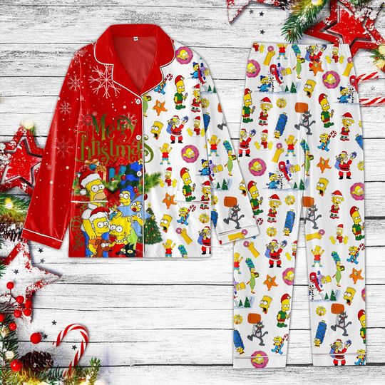 The Simpsons Pajamas Christmas, Cartoon Womens Pajamas, Homer Simpson Shirt, Funny Bart Simpson Pajamas, Pj Sets For Women, Xmas Gift