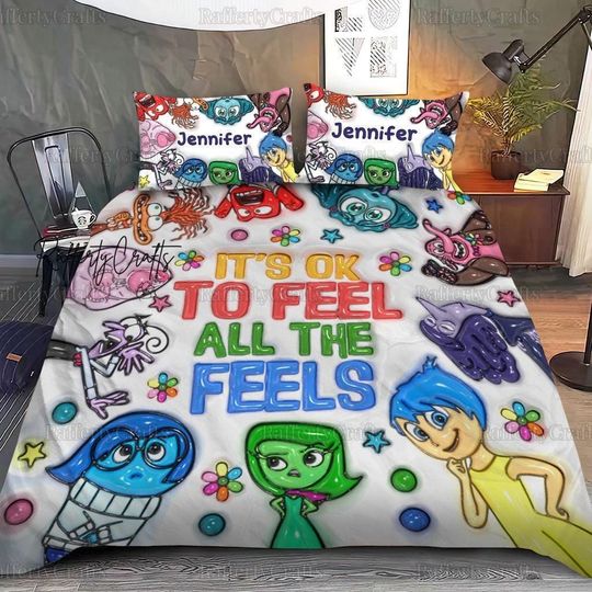 Disney Pixar Inside Out Bedding Set, Inside Out 2 Bed Set, It's Okay To Feel All The Feels Duvet Cover, Inside Out Movie Home Decor