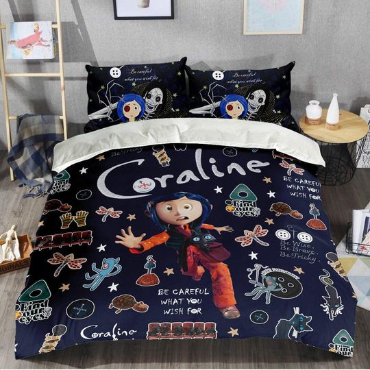Discover Halloween Coraline Bedding Set, Coraline Doll Duvet Cover, Spooky Movie Bed Set, Coraline Button Eyes Gift, Horror Characters Decor