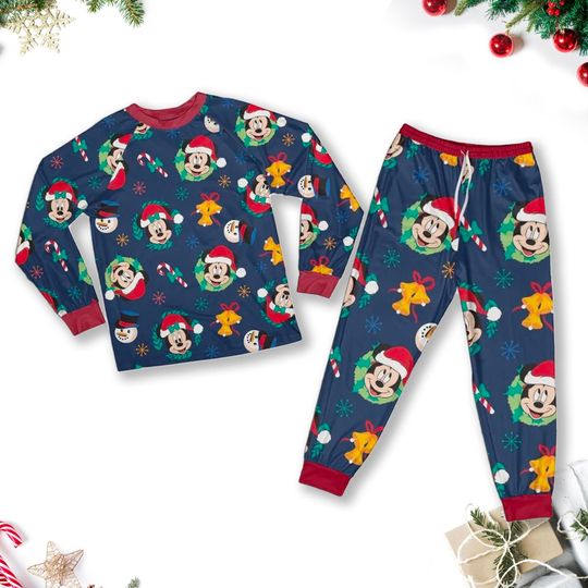 Mickey Mouse Christmas Pajamas Set, Mickey Mouse Family Matching Pajamas, Mickey Christmas Party Gift, Cartoon Magic Kingdom Shirt