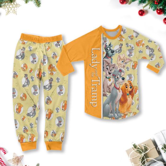 Christmas Lady and the Tramp Pajamas, Lady The Tramp Family Matching Pajamas, Cartoon Christmas Party Gift, Magic Kingdom Shirt