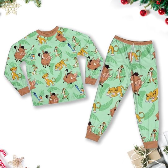 Lion King Pajamas, Timon And Pumbaa Pajamas Set, Lion King Christmas Family Matching Shirt, Cartoon Outfit, Magic Kingdom Shirt