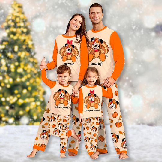 Personalized Mickey Thanksgiving Pajamas Set, Mickey Mouse Family Matching Pajamas, Mickey Mouse Shirt, Thanksgiving Party Gift