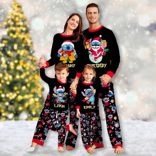 Discover Custom Stitch Matching Family Pajamas Set, Stitch Christmas Pajamas, Stitch Shirt, Cartoon Character Christmas Gift, Magic Kingdom Shirt