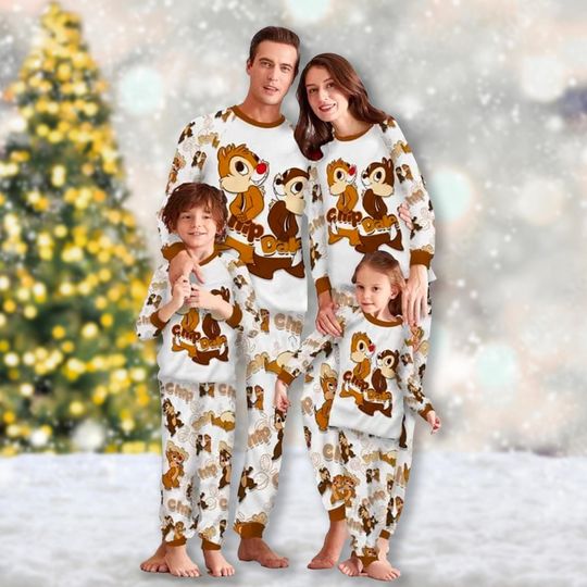 Chip And Dale Christmas Pajamas Set, Chip N Dale Pajamas Family Matching Shirt, Cartoon Couple Christmas Party Outfit, Magic Kingdom Shirt