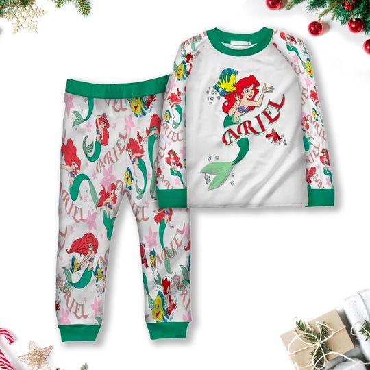 Discover Ariel Christmas Family Pajamas Set, Princess Pajamas, Ariel Princess Matching Shirt, Cartoon Christmas Party Outfit, Magic Kingdom Shirt