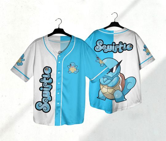 Squirtle Baseball Jersey Shirt Water Japanese Anime Jersey Gift