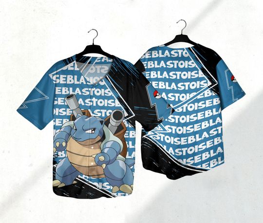 Blastoise Baseball Jersey Shirt Japanese Anime Jersey Blastoise Jersey Gifts