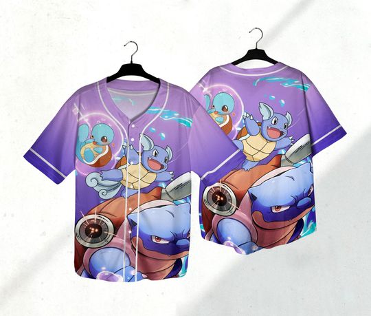 Squirtle Baseball Jersey Shirt Japanese Anime Jersey Blastoise Jersey Gift