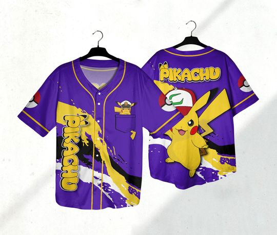 Discover Pika Baseball Jersey Shirt Japanese Anime Jersey Gift
