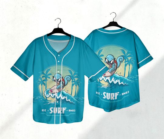 Squirtle Surf Baseball Jersey Shirt Japanese Anime Jersey Gift