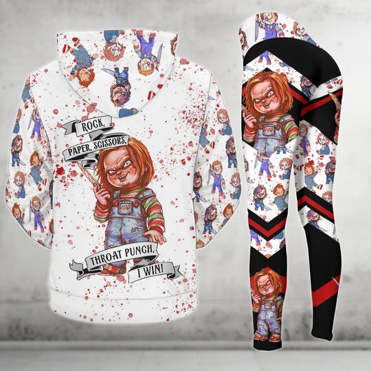 Personalized Chucky Halloween Hoodie And Leggings, Rock Paper Scissors Throat Punch I Win Hoodie, Horror Doll Shirt, Scary Movie Hoodie