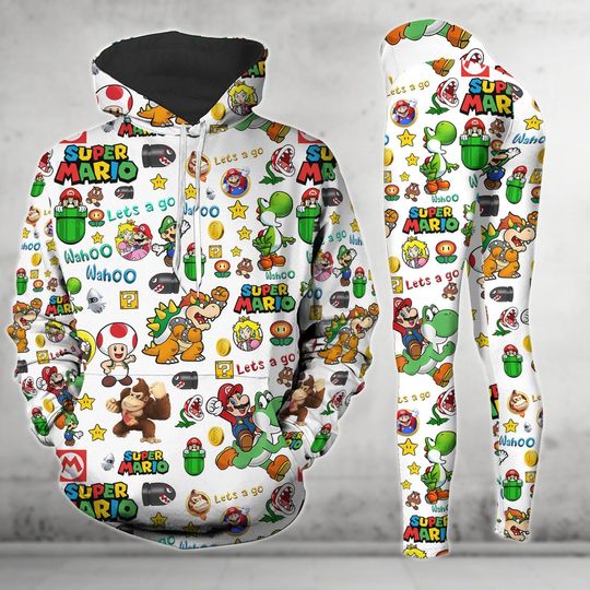 Super Mario Hoodie And Leggings, Mario Luigi Bowser Princess Beach Toad Shirt, Women's Leggings, Video Game, Super Mario Movie Fan Gift