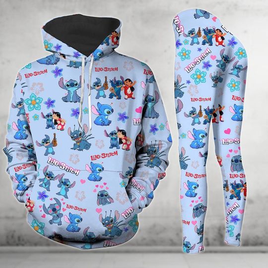 Discover Lilo And Stitch Hoodie And Leggings, Cute Stitch Hoodie, Women's Leggings, Disney Movie Cartoon Shirt, Stitch Gift For Her Him Friend