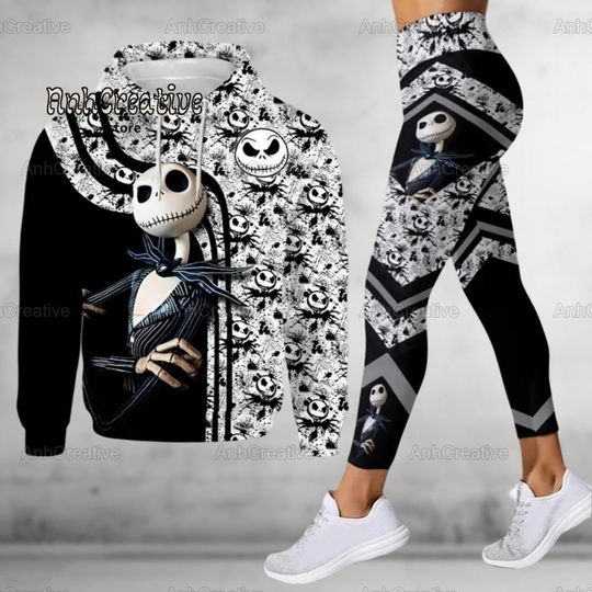 Halloween Jack Skellington Hoodie And Leggings, Nightmare Before Christmas Hoodie, Movie Hoodie, Jack And Sally Shirt, Yoga Pants Women
