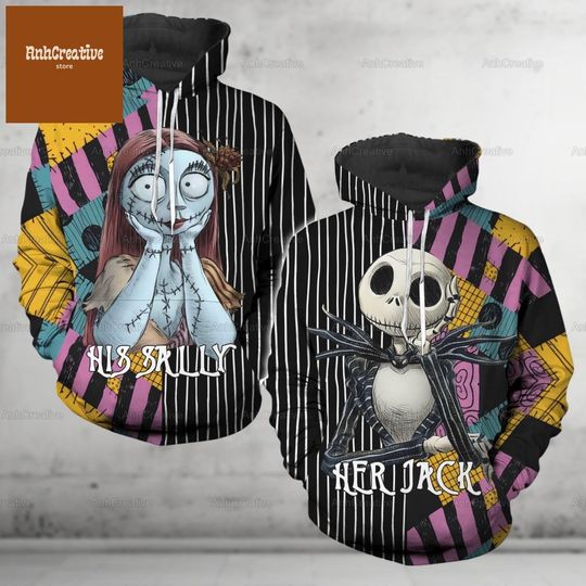 Custom Jack And Sally Couple Hoodie, Disney Movie Matching Hoodie, Nightmare Before Christmas, Jack Skellington Shirt, Couple Gifts