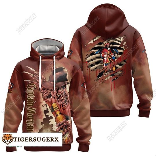 Halloween Captain Morgan Hoodie, Freddy Krueger Hoodie, Horror Characters Hoodie, Nightmare Elm Street, Morgan Rum Shirt, Spooky Hoodie