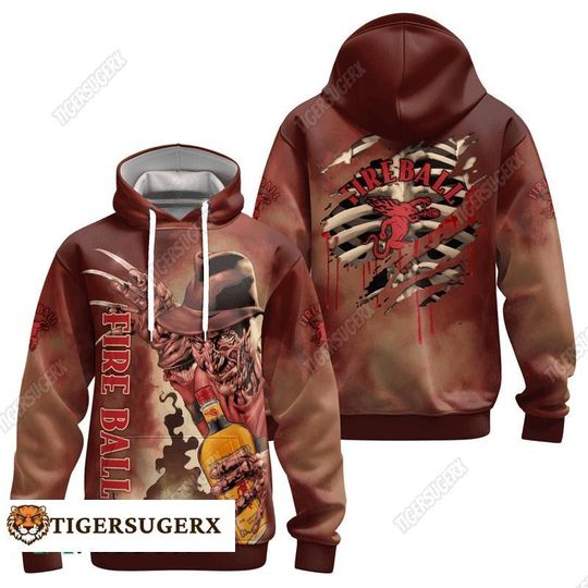 Halloween Fireball Whisky Hoodie, Freddy Krueger Hoodie, Fireball Cinnamon Whisky Shirt, Horror Characters Hoodie, Nightmare Elm Street