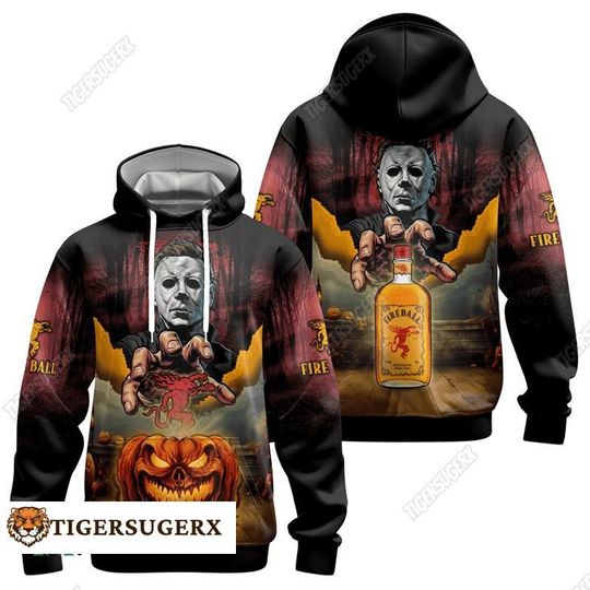 Halloween Fireball Whisky Hoodie, Michael Myers Hoodie, Pumpkin Fall Season Hoodie, Fireball Cinnamon Whisky Gifts, Horror Characters