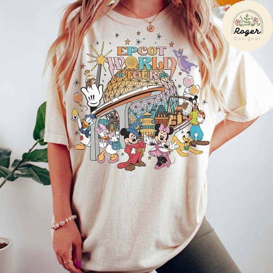 Discover Vintage Mickey and Friends Disney Epcot Shirt, Disney Epcot World Tour 1982, WDW Disneyland Family Vacation 2024, Drinking around the World