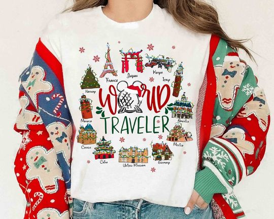 Discover Disney Mickey Epcot Center World Traveler Christmas Shirt, Drink And Snack Around The World Tee, Mickey's Very Merry Christmas Family Trip