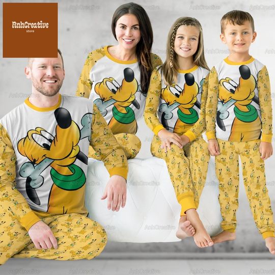 Pluto Family Pajamas Set, Disney Pluto Pajamas, Pluto Dog Pajamas, Disney Christmas Pajamas, Disneyland Movie Cartoon Holiday Pajamas