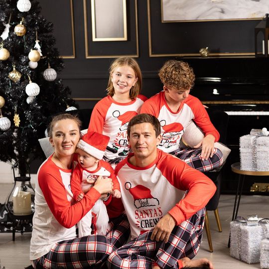 Personalized Family Pajamas Plaid, Xmas Pajamas Set for Family, Santa Squad Pajamas, Black Red Plaid Pjs, Matching Outfit Family, Christmas