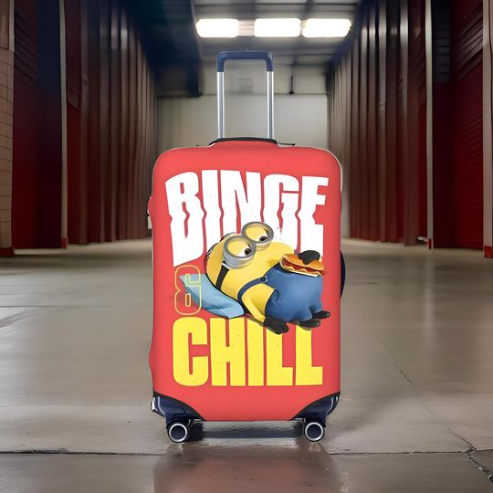 Minion-Themed 'Binge & Chill' Luggage Cover  Playful and Fun Travel Suitcase Cover | Stretchable and Durable