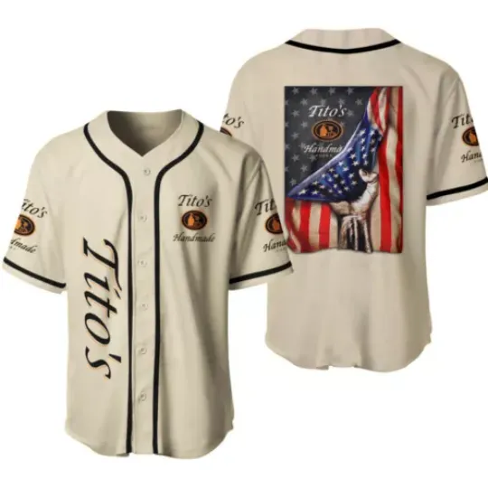 Hand American Vintage Beige Tito Handmade Baseball Jersey Shirt
