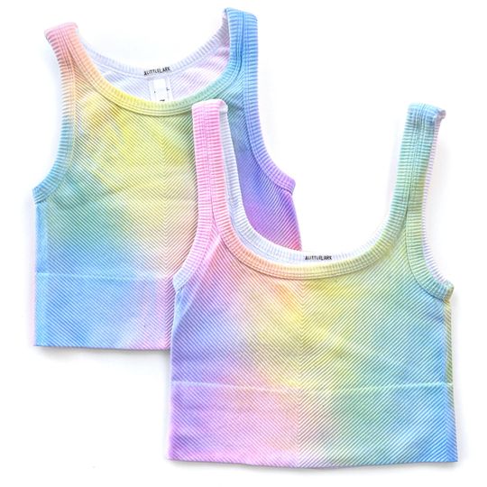 Misty Rainbow Crop Tank Top, Athletic Hand Painted Rainbow Yoga Shirt