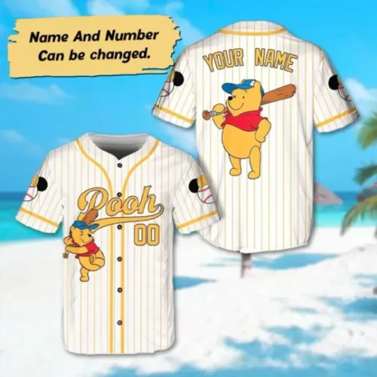 Discover Personalized Winnie the Pooh Baseball Jersey, Custom Pooh Bear Jersey Team