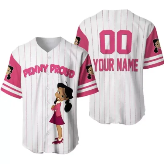 Discover Penny Proud Family White Pink Jersey, Disney Custom Baseball Jersey Shirt
