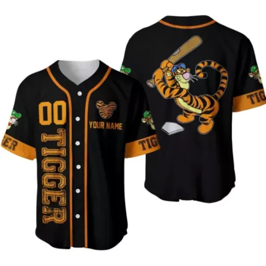Discover Tigger Winnie The Pooh Black Orange Disney Custom Baseball Jersey Shirt For Fans