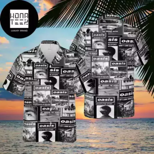 Discover Oasis Album Covers Signature v2 Black And White Color 2024 Trendy Hawaiian Shirt