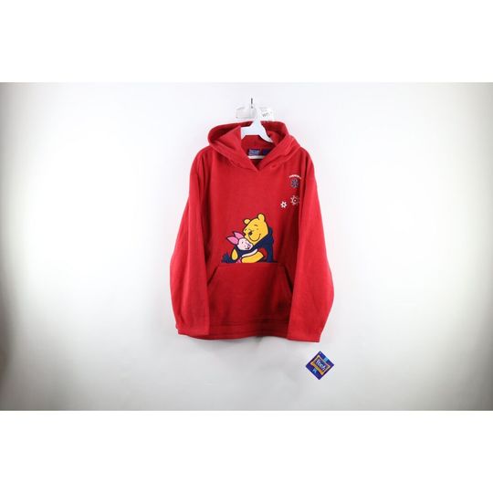 Discover Deadstock Vintage 90s Disney Womens Medium Winnie the Pooh Fleece Hoodie Red