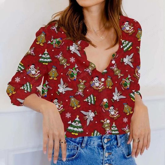 Discover Christmas Mickey Mouse Linen Shirt, Disney Cartoon Casual Shirt, Mickey And Friends Blouse Women Shirt, Magic Kingdom T-Shirt