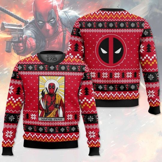 Marvel Jesus Deadpool Ugly Sweater, Deadpool And Wolverine Shirt, Marvel Christmas Shirt, Funny Jesus Shirt, Funny Superhero Sweatshirt
