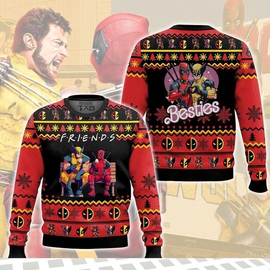 Discover Deadpool And Wolverine Ugly Sweater, Deadpool And Wolverine Shirt, Marvel Bestie Shirt, Funny Best Friends Shirt, Superhero Sweatshirt