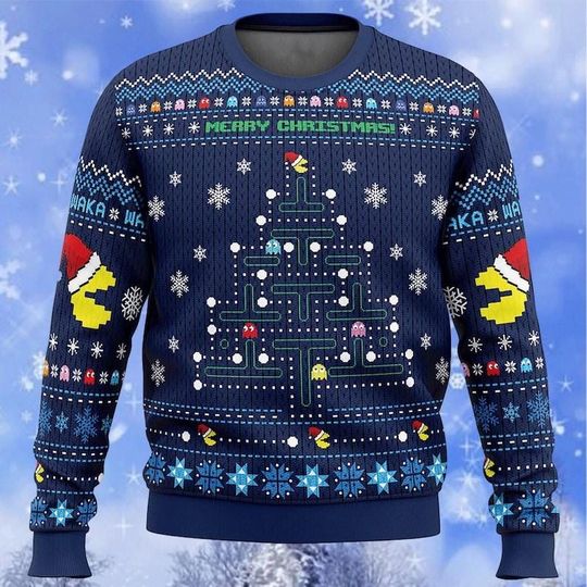Discover Pac-Man Ugly Christmas Sweater, Pac Man Game Ugly Christmas Sweater, Family Christmas Ugly Sweater Party, Video Game Xmas Sweatshirt