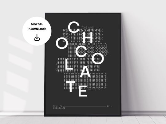 The 1975, Chocolate, Music Wall Print, Minimal Music Poster, Indie Music Wall Art, Printable Lyrics Print