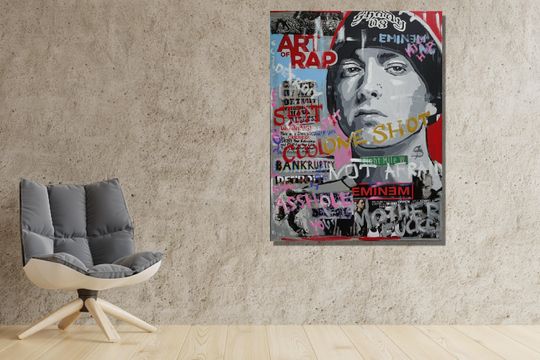 Eminem Banksy Music Canvas|Banksy Eminem Print|Eminem Poster Painting|Legend Rapper Living Room|Hip-Hop Wall Art Canvas|Gift For Hip Hop Fan