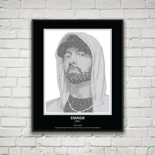Eminem Quotes Poster / Print! Eminem portrait made from inspirational Eminem quotes! Wall Art. Wall Decor. Rap Poster