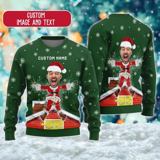 Custom Your Image Ugly Christmas Sweater, Christmas Vacation Shirt, Custom Face Photo Xmas Sweatshirt, Christmas Gift For Men Women Kid