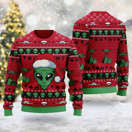 Discover Santa Alien 3D All Over Printed T-shirt Fan Gift, Green Character Ugly Christmas Sweater, Xmas Sweatshirt, Christmas Gift For Men Women Kid