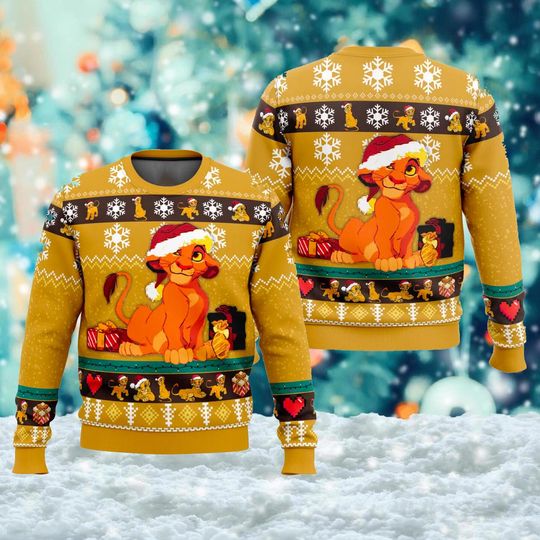 Funny Lion Ugly Christmas Sweater, Lion King Santa Hat Xmas Sweatshirt, Christmas Gift For Men Women Kid, Lion Movie Christmas Shirt