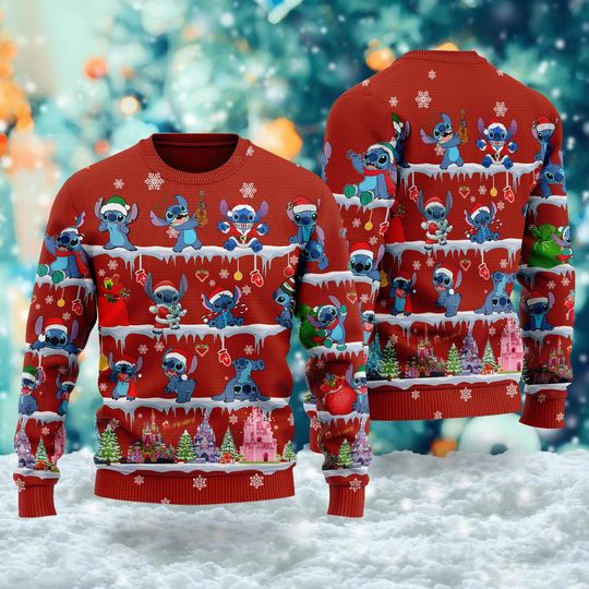 Stitch Ugly Christmas Sweater, Blue Dog Monster Santa Hat Xmas Sweatshirt, Christmas Gift For Men Women Kid, Stitch Merry Christmas Shirt