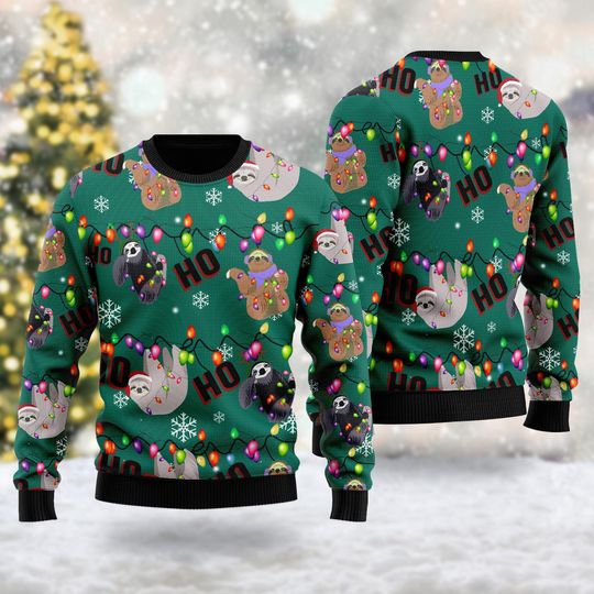 Funny Sloth Ugly Christmas Sweater, Sloth Christmas Lights Xmas Sweatshirt, Christmas Gift For Men Women Kid, Sloth Santa Hat Xmas Jumper