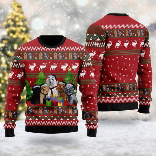 Discover Poodle Family 3D All Over Printed T-shirt, Animal Lovers Ugly Christmas Sweater, Xmas Sweatshirt, Christmas Gift For Men Women Kid