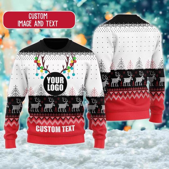 Custom Company Logo Ugly Christmas Sweater, Personalized Logo Xmas Sweatshirt, Custom Photo Christmas Gift For Men Women Kid